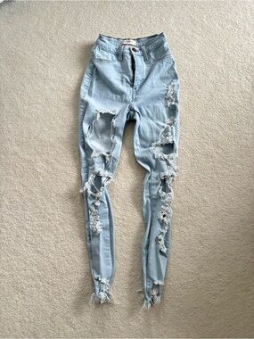 Vibrant MIU Light Wash Distressed High Rise Skinny Jeans